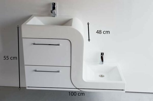 Lavabo forme S blanc avec meuble – Image 2