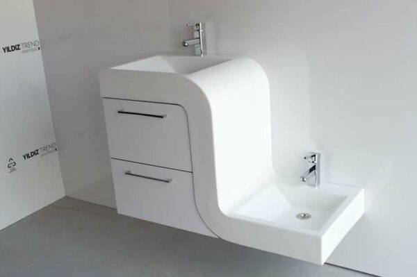 Lavabo forme S blanc avec meuble blanc