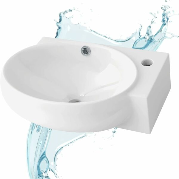 Petit Lavabo Suspendu Blanc Vasque en Céramique Lave Mains WC Salle de Bain – Image 2