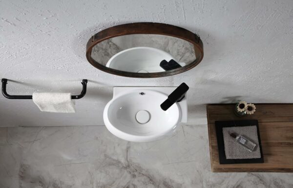 Petit Lavabo Suspendu Blanc Vasque en Céramique Lave Mains WC Salle de Bain – Image 4