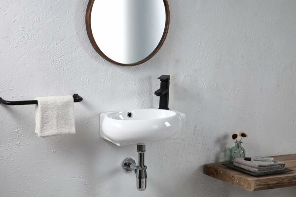 Petit Lavabo Suspendu Blanc Vasque en Céramique Lave Mains WC Salle de Bain – Image 5